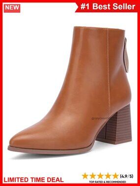 Pointed Toe Ankle Boots Chunky Block Heel Back Zipper